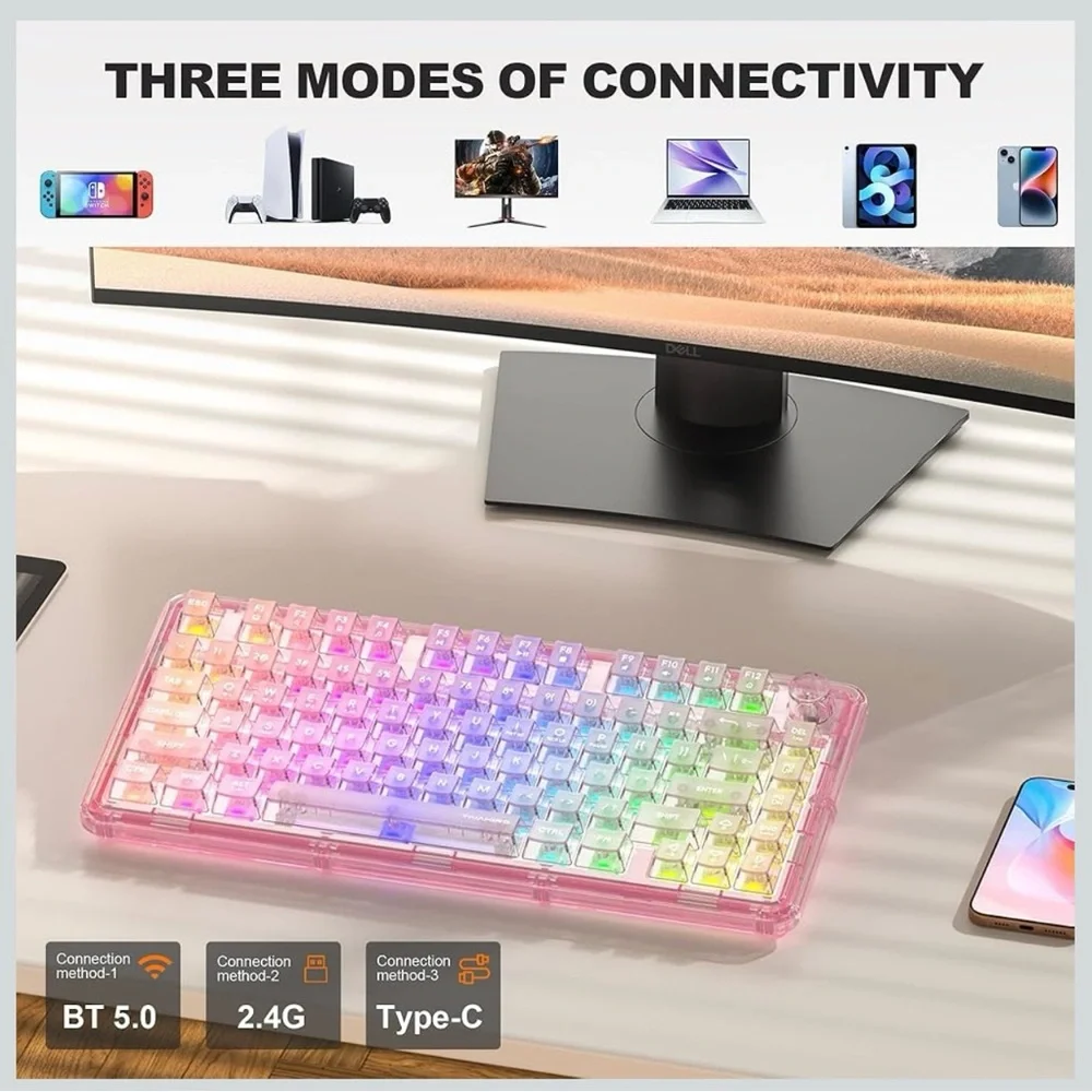 RGB Wireless Gaming Keyboard - Translucent Pink